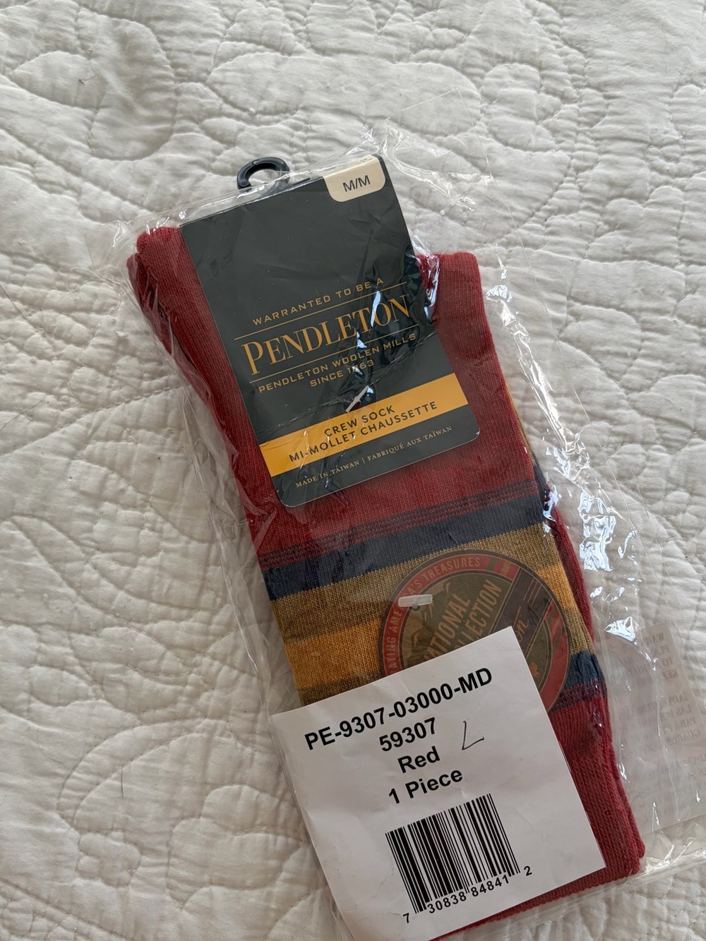 Pendleton Red Crew Socks with Striped Accent - Picture 3 of 5